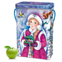 Детский новогодний подарок в жестяной упаковке весом 750 грамм по цене 1021 руб