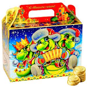 Сладкий подарок на Новый Год в картонной упаковке весом 1450 грамм по цене 847 руб