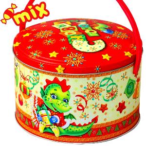 Детский новогодний подарок в жестяной упаковке весом 650 грамм по цене 705 руб