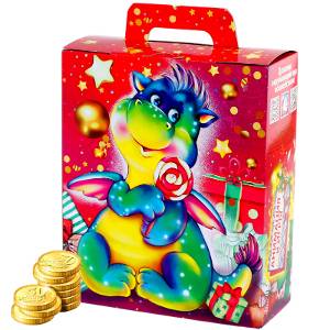 Детский подарок на Новый Год в картонной упаковке весом 750 грамм по цене 420 руб